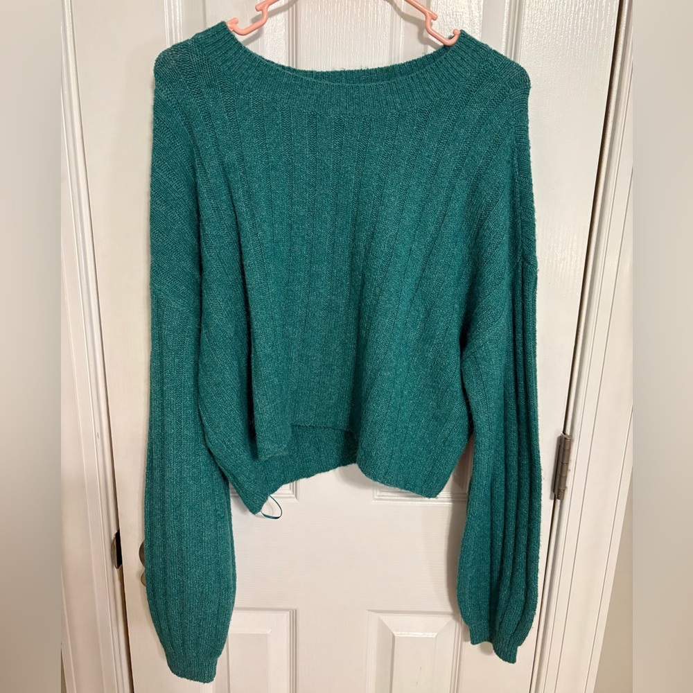 Nordstrom Green Crew Neck Cable-Knit Sweater